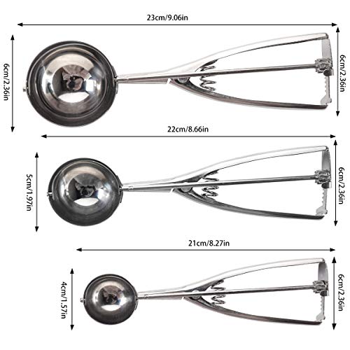 5 Pcs Stainless Steel Ice Cream Cookie Scoop Set & Melon Baller Scoop Set with Trigger for DIY Baking Cutting and Scooping Ice Cream Cookies Fruits Melons Meatballs Muffins Cupcakes Cheese Vegetable - Thumbnail 2