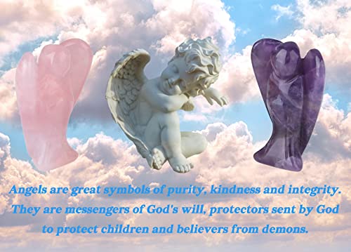 DUQGUHO 2 Pcs Crystal Angel Figurines Rose Quartz Amethyst Pocket Angel Figurines Healing Crystal Stones Guardian Angel Crystal Decor for Home Living Room Crystal Decoration Gifts 1.5\"
