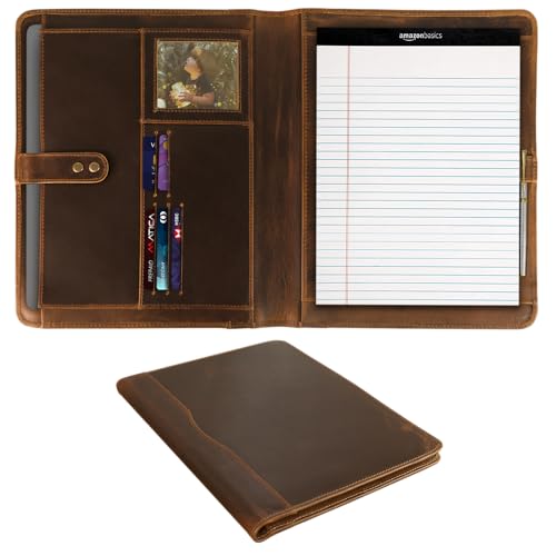 Classic Leather Portfolio Organizer Folio Leather Padfolio Binder...