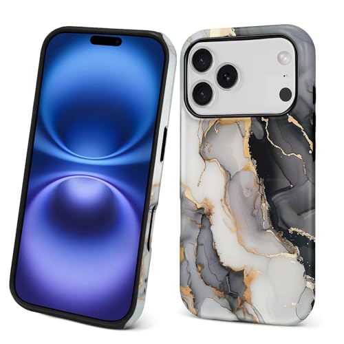 yicomon Compatible with iPhone 18 Pro 17 Pro Case, Black Gold Marble Pattern Print Matte Phone Case Durable Fashion Funny Liquid Silicone Case Soft Anti-Scratch Shockproof Protective Cover