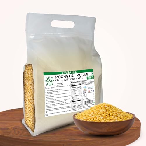Image of Pure Tree Certified Organic Moong Split without Skin | 10 Kg / 10000 g | Dhuli Yellow Moong Dal Dhuli Plant Based High Protein