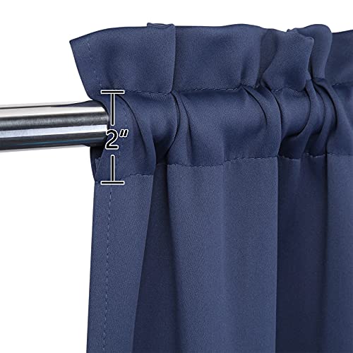 LinTimes Blackout Short Curtains 45 Inches Long for Bathroom Set 2 Panels Rod Pocket Cafe Tier Curtains Light Blocking Blackout Room Darkening Camper Curtains for Small Windows Kitchen Navy Blue - Image 2