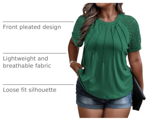 Image of Eytino Plus Size Tops for Women Summer Lace Short Sleeve Crewneck Loose Casual Blouse Tunic T Shirts(1X-5X)