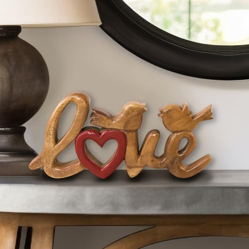 Decozen Handcrafted Solid Wood Love Letters Sculpture - Valentine's Day Gifts for Her and Him,...