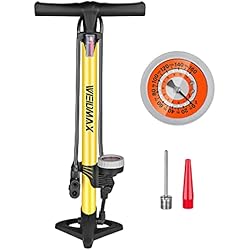 WEIDMAX Bomba para Bicicleta, Bomba ergonómica para Piso de Bicicleta Bomba de inflado de neumáticos para Bicicleta Bomba infladora portátil con manómetro y Cabezal de válvula Inteligente