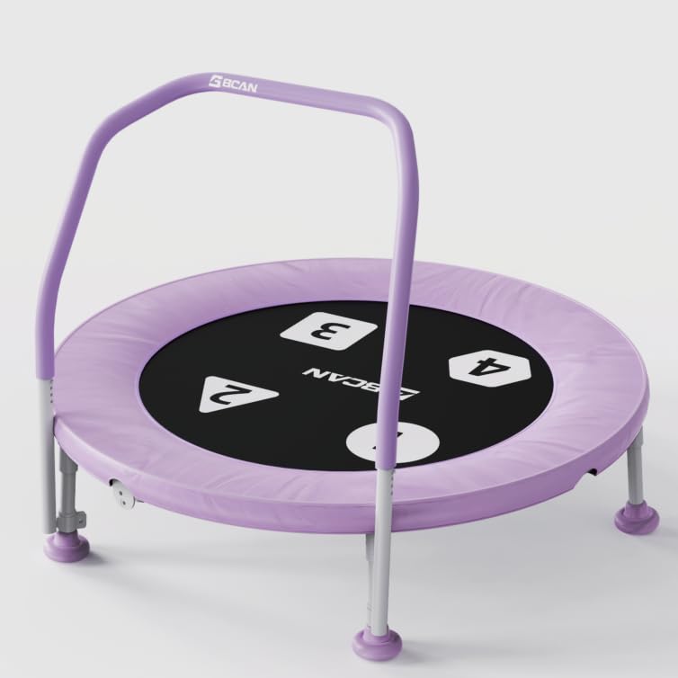 BCAN36'' Toddler Trampoline, Foldable Mini Trampoline for Kids Ages 1-6, Adjustable Handle, Safety Pad & Foldable Legs, Baby Trampoline Indoor/Garden, Gift for Boy and Girl