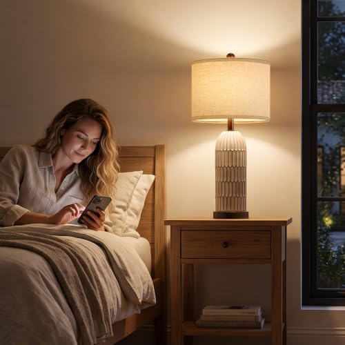 OYEARS 26" Bedside Table Lamps Set of 2, Farmhouse Lamp with USB,Dark Brown — view 4
