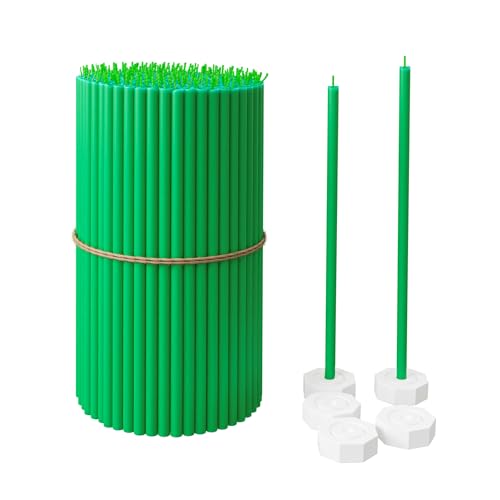 BlueBee Pure Beeswax Candles Bulk for Home - 200pcs Tall Thin Taper Candles + 5 Holders, Honey Scent, Smokeless, Long-Burn, All Natural for Church Prayer, Hanukkah, Birthday Cake, Christmas Advent