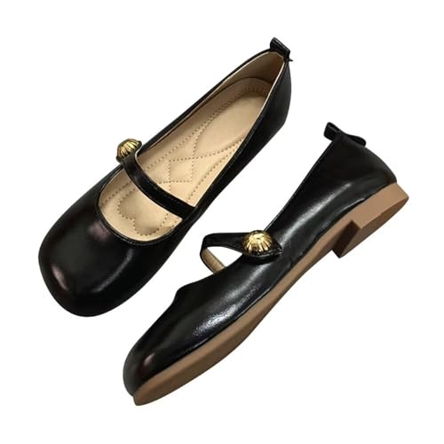 TN TANGNEST Leather Flats for Women Comfortable Round Toe Slip On Ballet Flats Retro Dress Mary Jane Flats