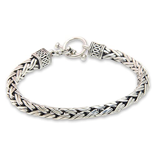 Novica Handmade Passion - 925 Sterling Silver Mens Bracelet, Indonesian Chain Bracelet, 8.75" Large Silver Bracelet For Men, Handmade Bracelet, Custom Bracelets For Men #TOP7