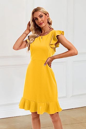 Jollycode Womens Summer Dresses Casual Solid Sleeveless A Line Work Formal Graduation Dress Midi Dress Yellow #TOP2