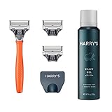 Harry's Razors for Men - Shaving Razors for Men includes a Mens Razor, 3 Razor Blade Refills, Travel Blade Cover, and 4 Oz Shave Gel (Bright Orange)