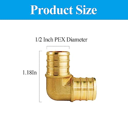 WiseWater 16 Pcs PEX Fittings 1/2 Inch, 1/2 inch 90 Degree Elbow PEX Fittings, Brass Barb Crimp PEX Pipe Fitting for PEX Pipe Plumbing Projects (Pack of 16) by WiseWater - Image 2