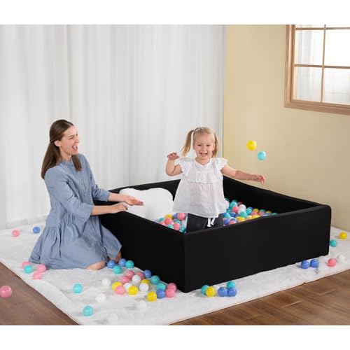 UHAPPYEE Extra Large Square Foam Ball Pit for Toddler, 47"x47"x14" Soft Ball Pit Poool with Removable Cover, Indoor Memory Sponge Ball Playpen Without Balls - Black