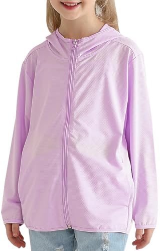 AUBIG Athletic Sun Protection Hoodie for Kids Long Sleeve UPF50+ Thin Zip Soft Running Fishing Top for Boys Girls