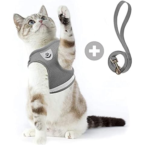 Supet katzengeschirr mit Leine ausbruchsicher,katzenleine mit Geschirr für Katzen,Verstellbar cat Harness Weich Katzen Weste für kleine Kitten Hunde (Grau,S (Brustumfang: 26-32 cm)) Cover