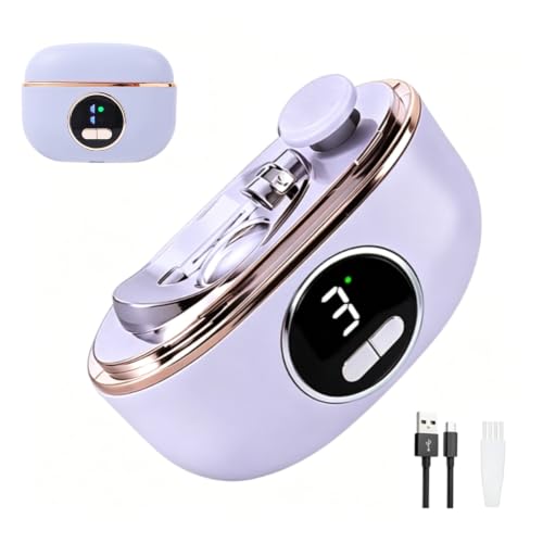2-in-1 Smart Electric Nail & Toenail Clipper, Rechargeable Grinder with File & Polishing, 3 Speeds, for Fingers, Toes, Seniors, Caregivers (Purple)
