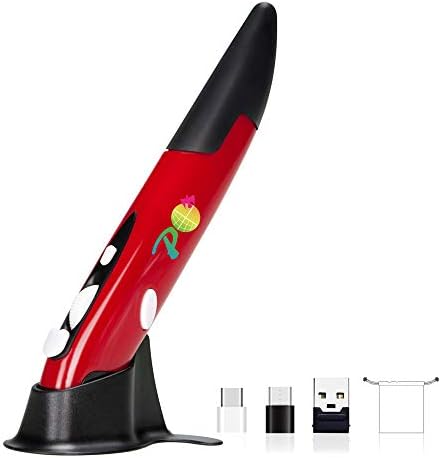 Wireless Optical Pocket Pen Mouse,Promi 2.4 Ghz USB 3.0 Wireless Optical 2-in-1 Digital Pen Mouse & Adjustable 800/1200/1600 DPI,Ergonomic Mouse for MacBook Notebook Desktop (Red)