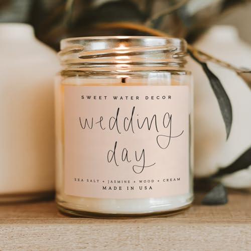 Sweet Water Decor Wedding Candle - Sea Salt, Jasmine, Cream, and Wood Scented Soy Wax Candle for Home - Engagement and Wedding Gifts for Her - 9oz Clear Jar, 40 Hour Burn Time, Made in The USA - Thumbnail 7