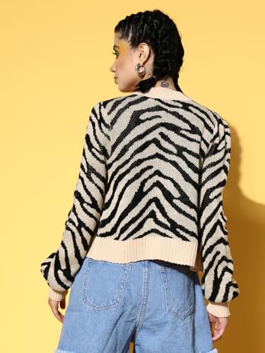 Image of Sassafras Women Animal Print Front Open Wool Cardigan