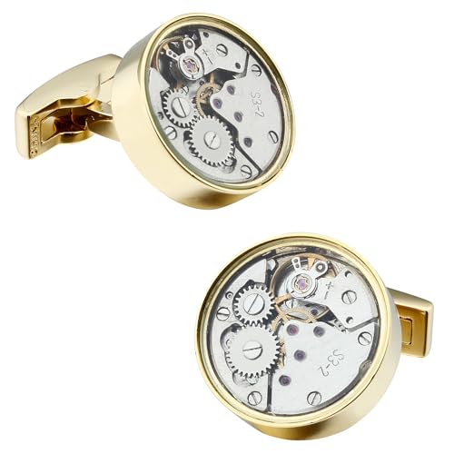Mancuernillas con movimiento de reloj para hombre con caja de regalo miniatura 1