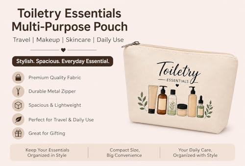 Image of DRUDRAYA Spacious Canvas Toiletry Bag for Travel Men & Women (Pack of 3)