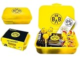 Borussia Dortmund Brotdose gefüllt mit Süßigkeiten und Sticker Lunchbox BVB - Plus Lesezeichen Wir lieben Fußball