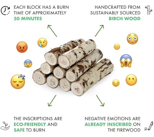 Birch Emoji Firewood Logs | Kiln-Dried & Seasoned Hardwood for Fire Pit, Fireplace, Pizza Oven | Bright Flames & Pleasant Aroma for Cozy Atmosphere | Split Wood for Solo Stove