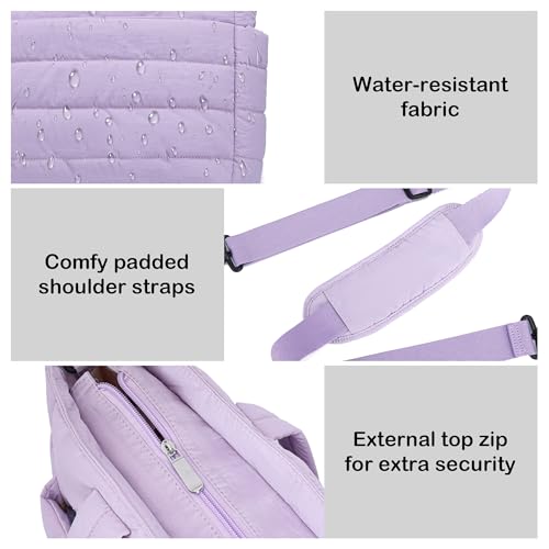 AOCINA Puffer Tote Bag for Women Work Lightweight Puffy Tote Laptop Compartment Quilted Shoulder Handbag for Travel Nurse(Light Purple) by AOCINA - Used condition - Image 4