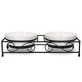 Navaris 2X Futternapf Katze Katzennapf erhöht - Katzen Napfset aus Keramik und Metall - Fressnapf Futterstation - Napf Set - 2 Stück Katzennäpfe