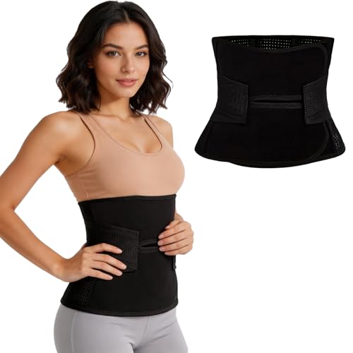 MORECOO Postpartum Belly Band Wrap, Abdominal Binder for C Section Recovery, Double Hook & Loop Support Belt, Post Surgery Belly Wrap Black