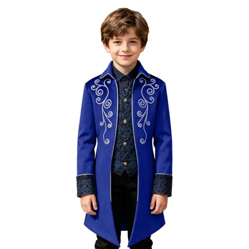Image of Kids Medieval Steampunk Jacket Boys Victorian Renaissance Tailcoat | Victorian-style embroidery and loose fit to move freely without restriction for Halloween, performances and cosplay