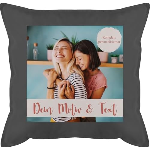 Kissen 50x50 personalisiert mit Namen - Foto Geschenk mit eigenem Bild - Foto Bild - 50 x 50 cm - Grau - Pillow Fotodruck selber gestalten kopfkissen personalisierte - GURLI Kissen mit Füllung