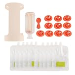 Fruit Squeeze Station, Squeeze Station for Homemade Baby Food, Plastic Fruit Puree Baby Food Pouch Filling Maker with 10pcs 118ml Pouches (Beige)