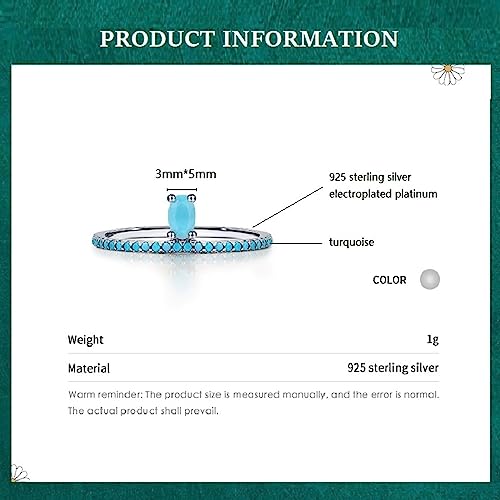 Turquoise Stackable Ring for Women Girls, 925 Sterling Silver Wedding Promise Rings Blue Stone Stacking Statement Band Ring2