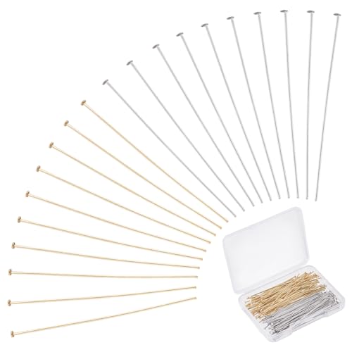 PandaHall 200 Stück 2 Farben 2 Zoll 304 Edelstahl Kopf Pin Erkenntnisse für Ohrring Anhänger Schmuckherstellung, Golden/Silber