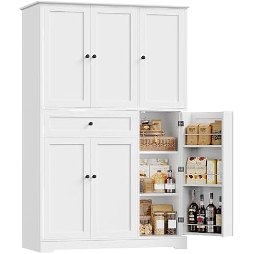 HOSTACK 68" Tall Kitchen Pantry Storage Cabinet with Doors & Shelves, White