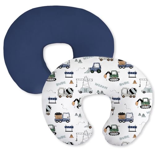 Image of Little Grape Land Nursing Pillow Covers 2 Pack, Soft & Breathable Removable Breastfeeding Pillows Covers for Feeding Pillows, Nursing Pillow Slipcover for Baby Girls Boys, (Truck & Navy
