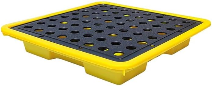 Oil Drum Spill Platform, Outlet Modular Containment Capacity Pallet, with Drain & Forklift Pockets, Stackable Load Capacity Grating Tray for Industrial(Yellow-1PCS,14.0x14.0x2.3IN)