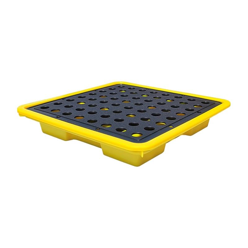 PFCDZDU Oil Drum Spill Platform, Outlet Modular Containment Capacity Pallet, with Drain & Forklift Pockets, Stackable Load Capacity Grating Tray for Industrial(Yellow-1PCS,14.0x14.0x2.3IN)