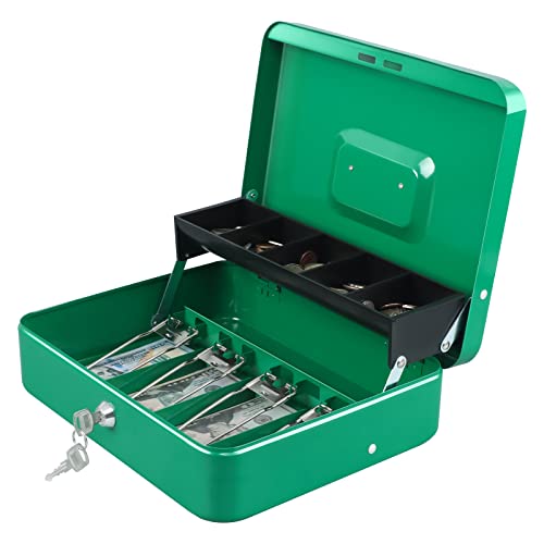 Image of xydled Cash Box with Key Lock, Metal Money Box, Safe Storage box, Green