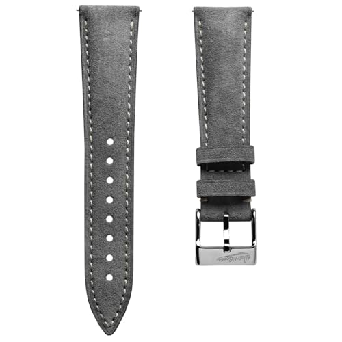 [WatchGecko] ヴィンテージ ハイリー認定 本革製 交換用腕時計バンド。スタイリッシュで耐久性に メンズ腕時計バンド。クッション性で快適。取り付け簡単。スエード アンスラサイト、20mm
