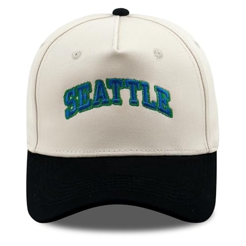 DYBICKT Two Tone Trucker Baseball Cap with Embroidered SeattleCity Letters Classic Cotton Hat for Men and Women Gift Ideas