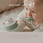 Suavinex Bonhomia Bouteille de bébé en verre avec SX PRO Mamelon en silicone, Bouteilles pour bébés anti-coliques, Biberons pour bébés allaités, à débit moyen, 3mo, 8oz, Menthe