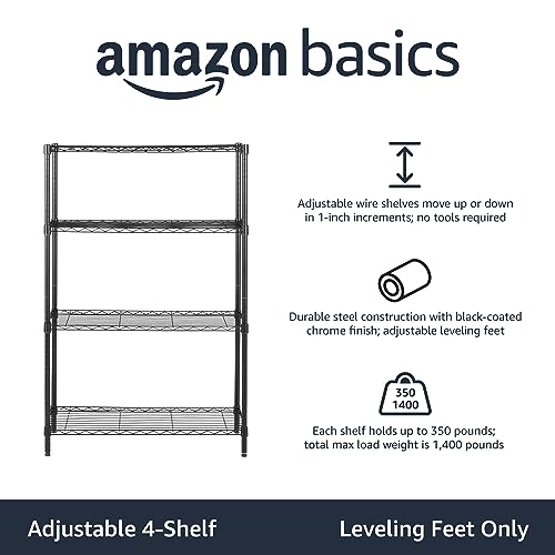 Amazon Basics 4-Shelf Adjustable Heavy Duty Steel Wire Rack Storage Shelving, Sturdy Garage Shelving, 350 lbs Capacity Per Shelf, Easy No-Tool Assembly, 36" x 14" x 54", Black by Amazon Basics - Image 2