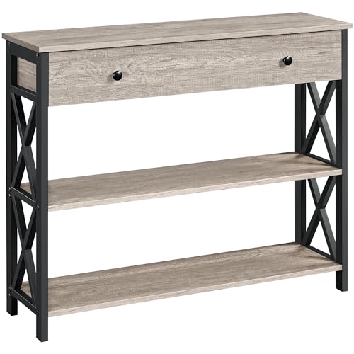 Yaheetech Console Table with Drawer, Entry Table with 3 Tier Storage, Gray
