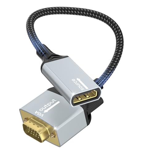 unidirektional HDMI-zu-VGA-Adapter,HDMI-Buchse-zu-VGA-Stecker-Adapter,nylonummanteltes Kabel,1080p-HDMI-zu-VGA-Monitor-/TV-Adapter,geeignet für PCs,Laptops,TV-Sticks,HDTVs,DVD,Projektoren und Monitore