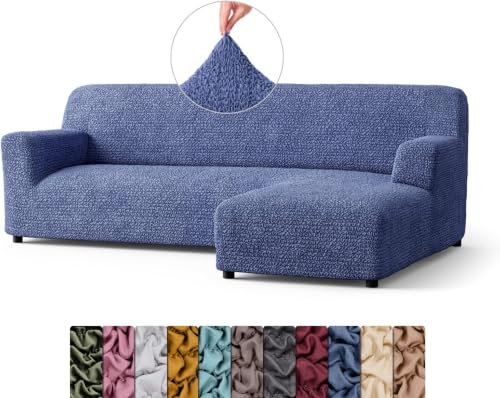 Image of Bellissima Sofa Covers - Premium Luxury Microfibra Plain Stretchable Sofa Cover Fully Covered Slipcover, Imported from Italy (ASH Blue, L Shape Right-UN)