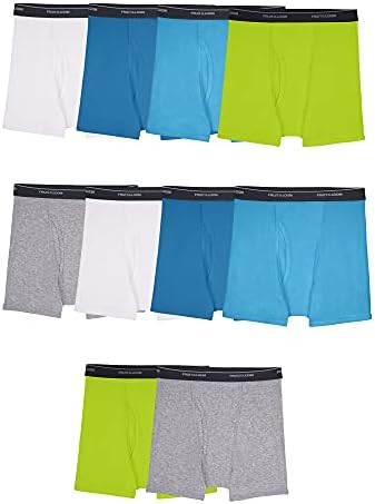 Fruit of the Loom boys Tag Free Cotton Boxer Briefs, Boy - 10 Pack Traditional Fly Assorted, Multicolor, Medium US
