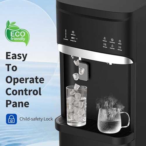 Image of Self Cleaning 4-in-1 Hot /Cold /Room Water Cooler Dispenser with Ice Maker, Bottom Load, Bullet Ice 22 lbs Daily Capacity, Ice Full Alert Black